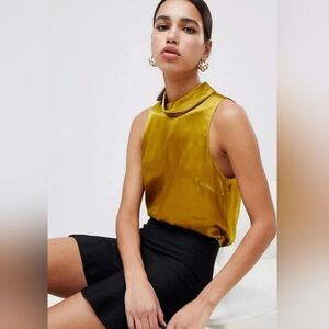River Island Women's Sleeveless Satin Blouse in Chartreuse. Size US 6. UK 10